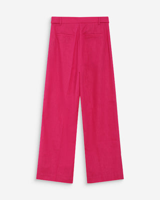 Pantalon tailleur à plis en lin et coton fuchsia Vanelis