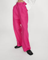 Pantalon tailleur à plis en lin et coton fuchsia Vanelis