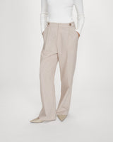 Pantalon tailleur à plis en lin et coton sable Vanelis