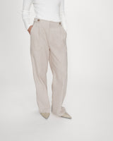 Pantalon tailleur à plis en lin et coton sable Vanelis