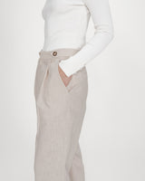 Pantalon tailleur à plis en lin et coton sable Vanelis
