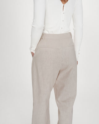 Pantalon tailleur à plis en lin et coton sable Vanelis