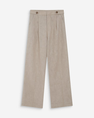 Pantalon tailleur à plis en lin et coton sable Vanelis