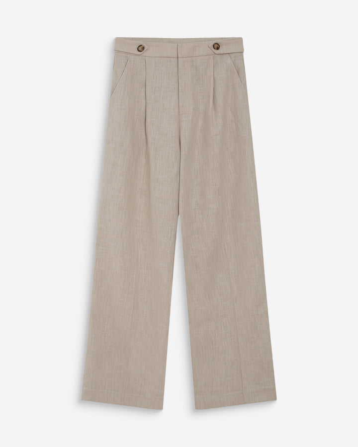 Pantalon tailleur à plis en lin et coton sable Vanelis