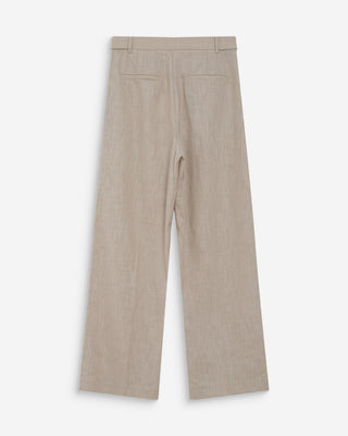 Pantalon tailleur à plis en lin et coton sable Vanelis