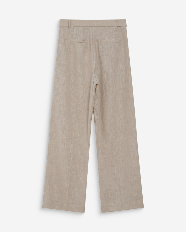 Pantalon tailleur à plis en lin et coton sable Vanelis