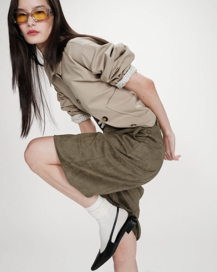 Straight suedette bermuda shorts kaki Vacanza