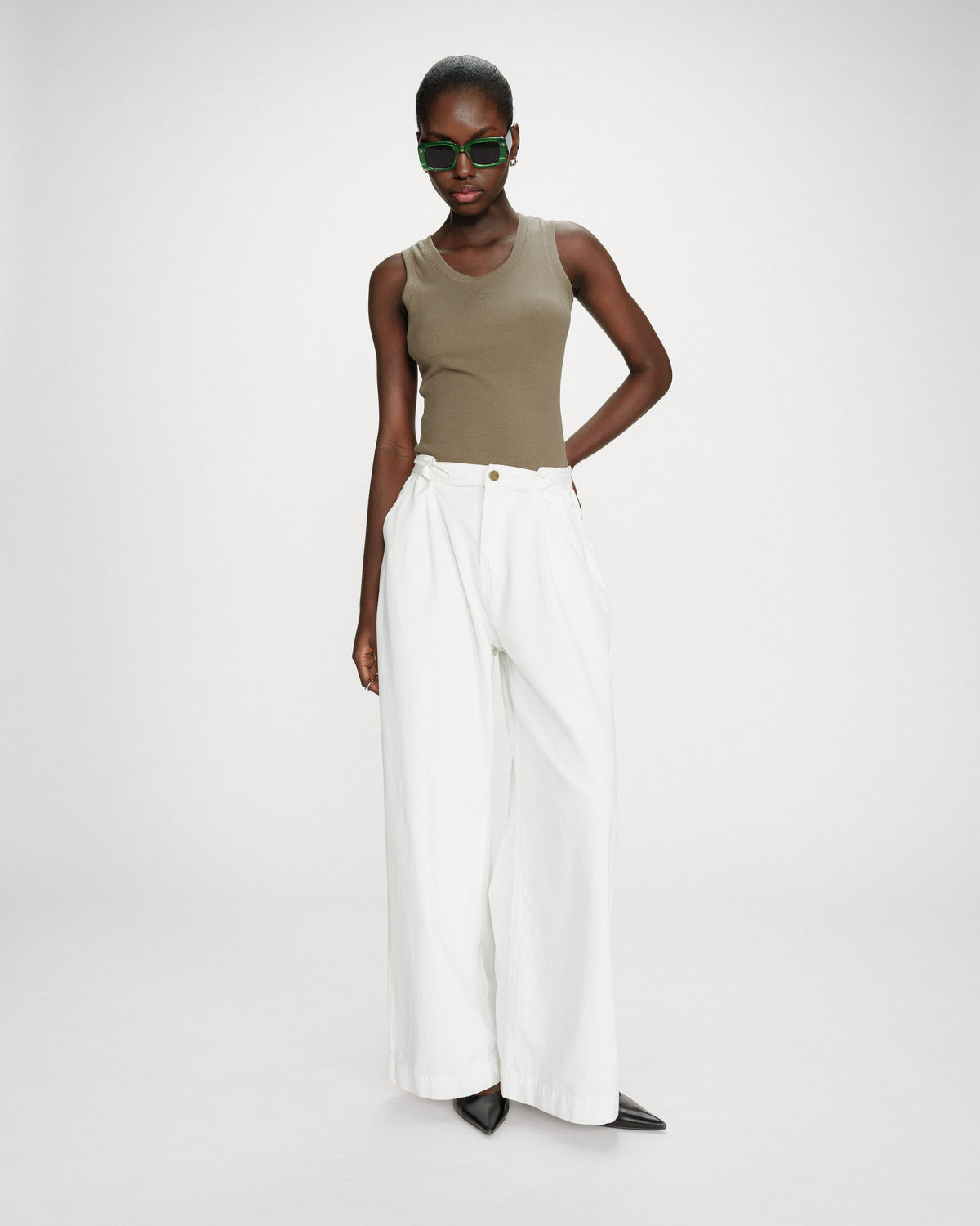 Jean baggy fluide taille mi-haute white Pompon