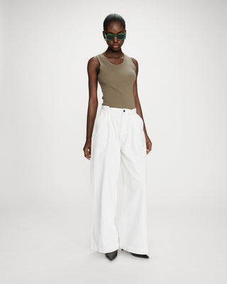 Jean baggy fluide taille mi-haute white Pompon