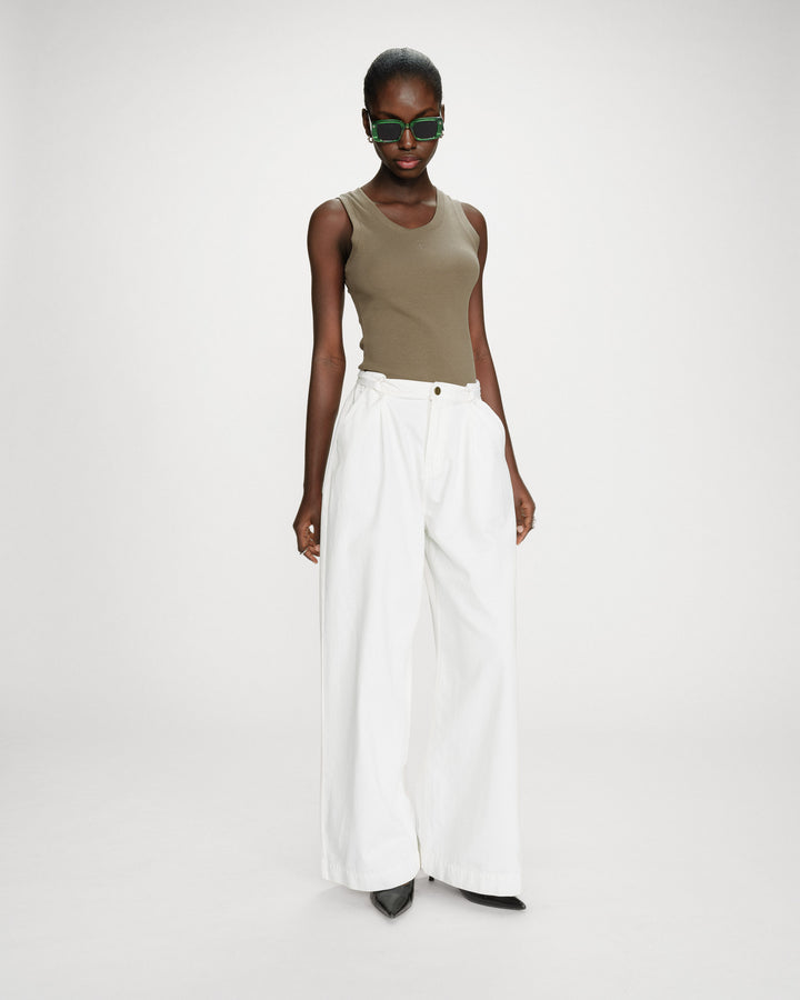 Jean baggy fluide taille mi-haute white Pompon