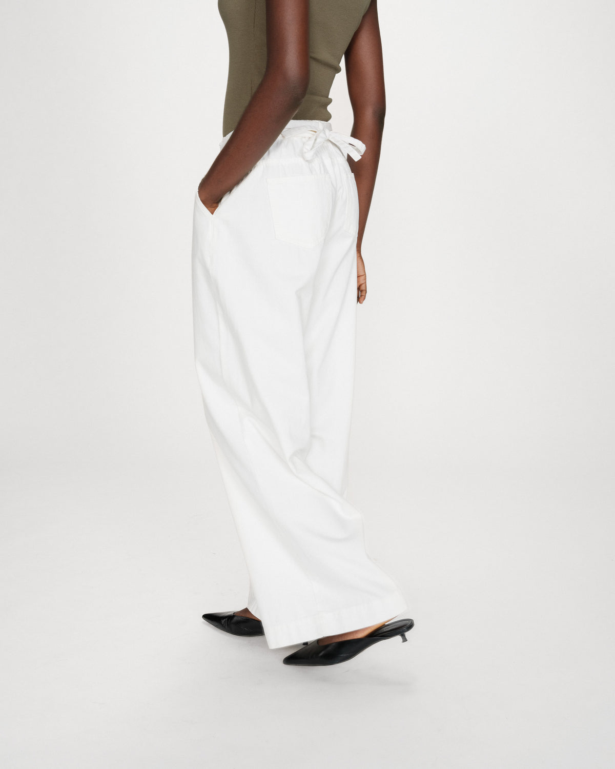 Jean baggy fluide taille mi-haute white Pompon
