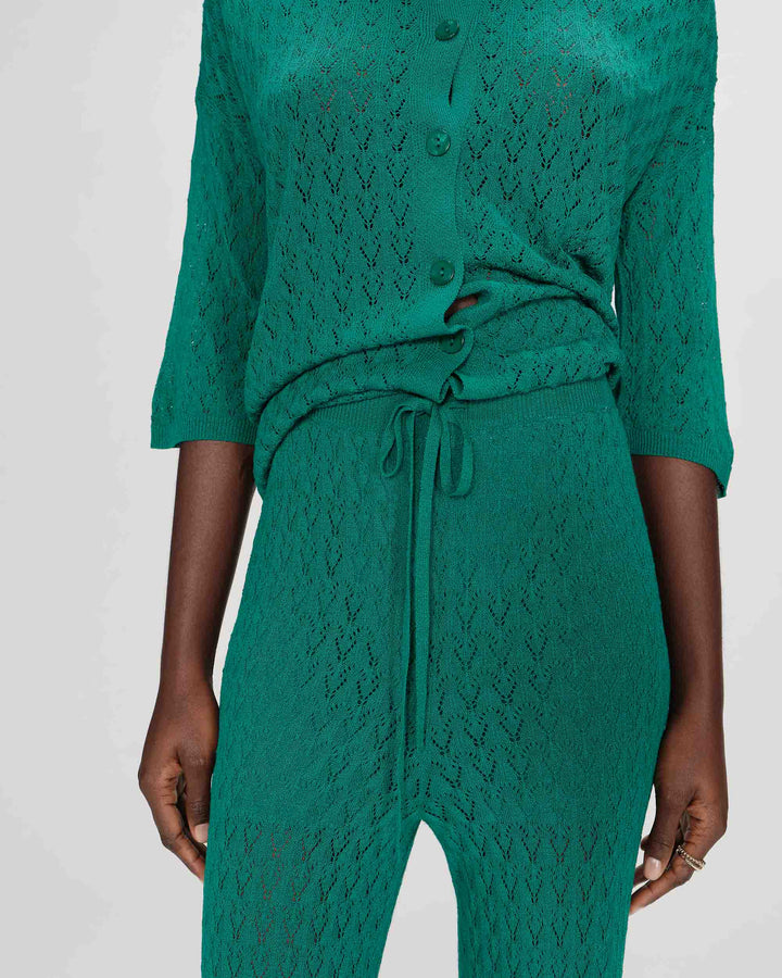 Pantalon en maille tricotée taille haute vert Valado