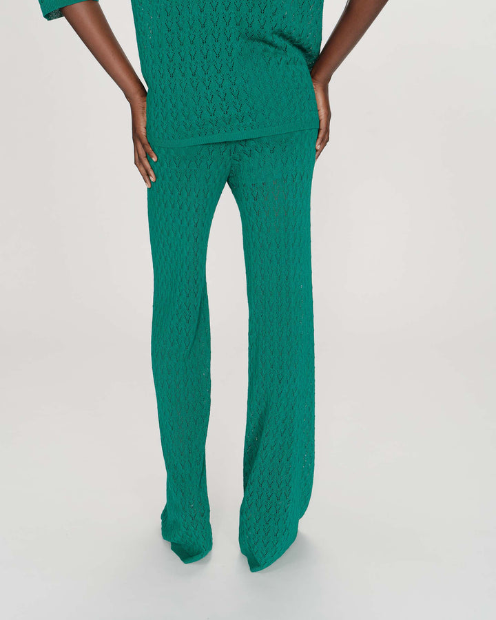 Pantalon en maille tricotée taille haute vert Valado