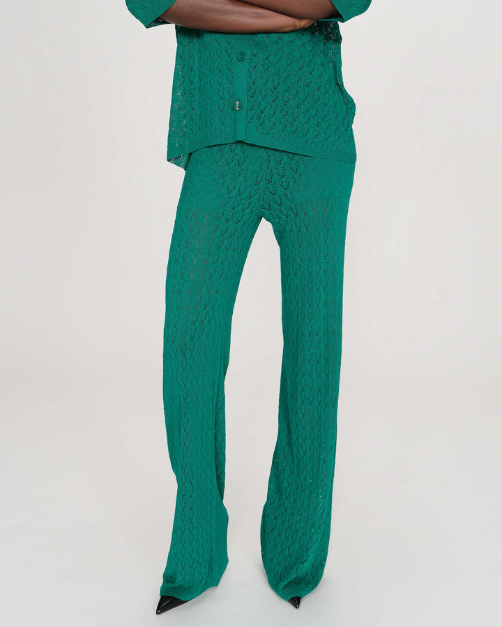 Pantalon en maille tricotée taille haute vert Valado