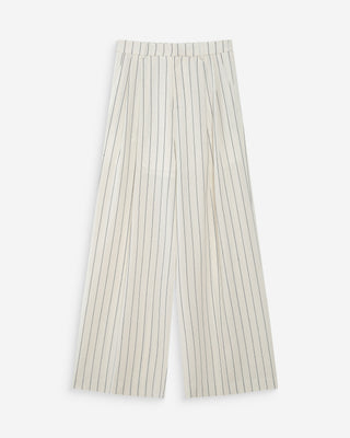 Pantalon tailleur droit en lin à fines rayures white Very