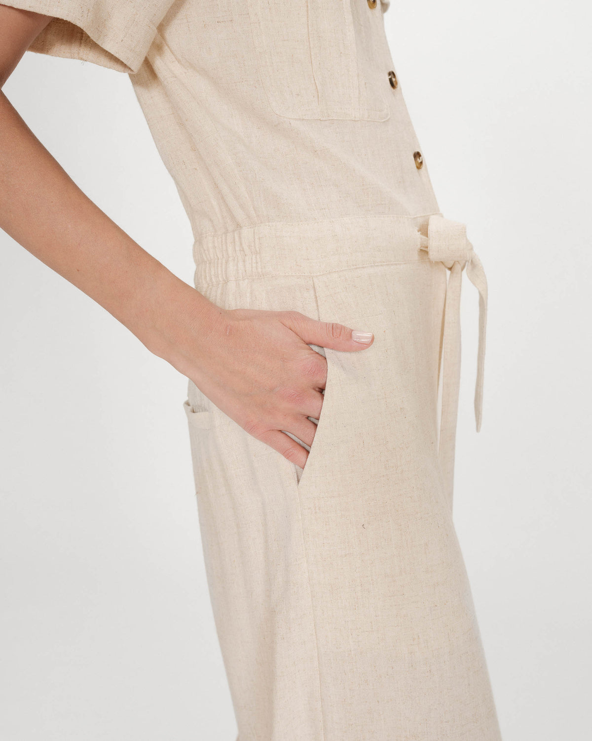 Combinaison pantalon fluide taille soulignée sable Vanelle