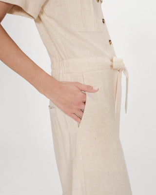 Combinaison pantalon fluide taille soulignée sable Vanelle