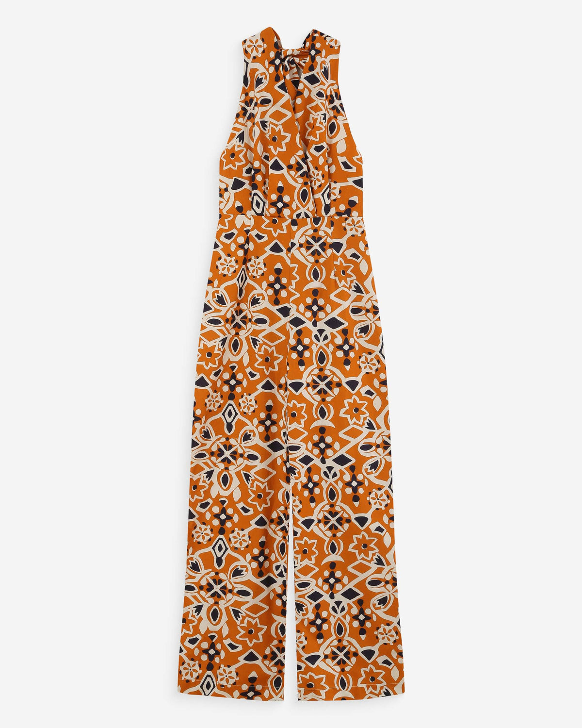 Combinaison pantalon dos nu imprimée cognac Vanina