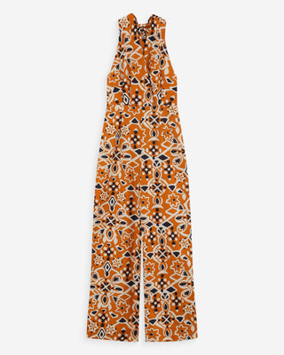 Combinaison pantalon dos nu imprimée cognac Vanina