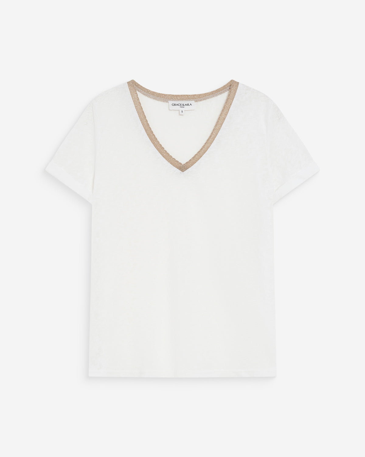T-shirt col V manches courtes ivoire Vasco