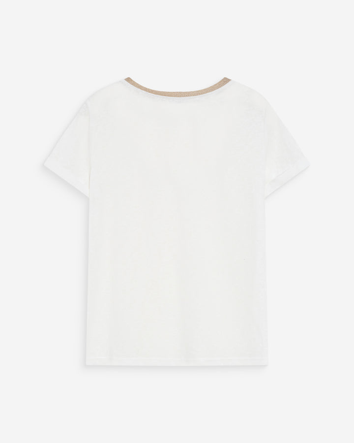 T-shirt col V manches courtes ivoire Vasco