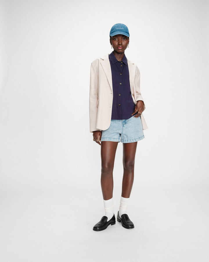 Fluid linen short-sleeve shirt marine Perez