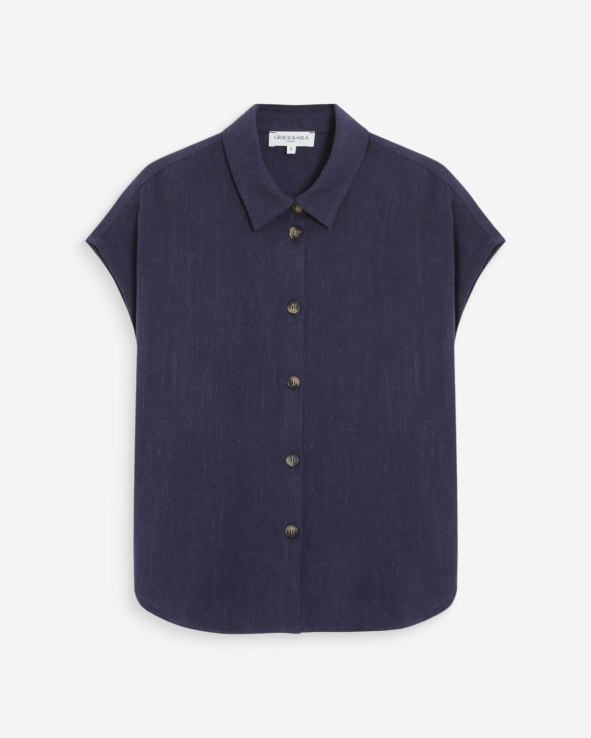 Fluid linen short-sleeve shirt marine Perez