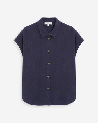 Fluid linen short-sleeve shirt marine Perez