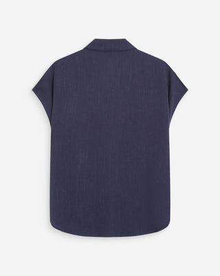 Fluid linen short-sleeve shirt marine Perez