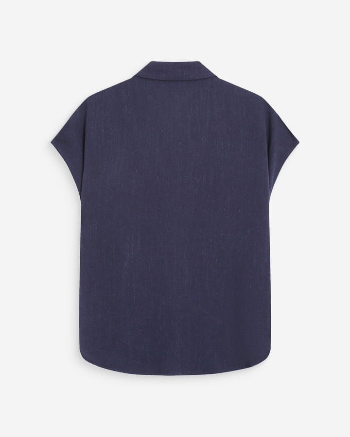 Fluid linen short-sleeve shirt marine Perez