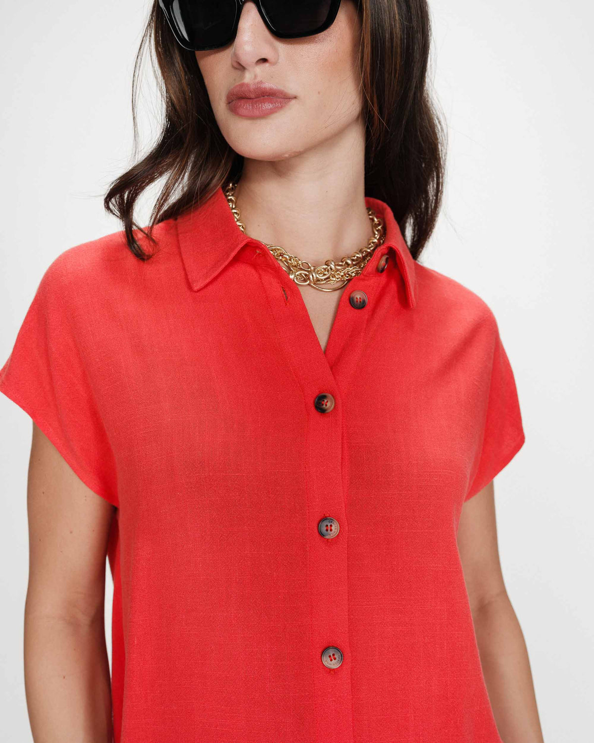 Chemise en lin fluide manches courtes sanguine Perez