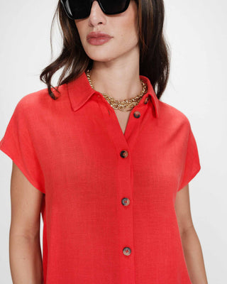 Chemise en lin fluide manches courtes sanguine Perez