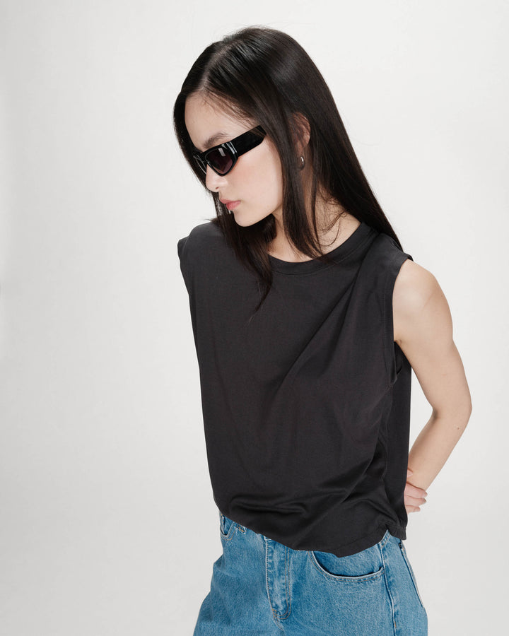 Sleeveless oversized modal T-shirt carbone Rimbaud