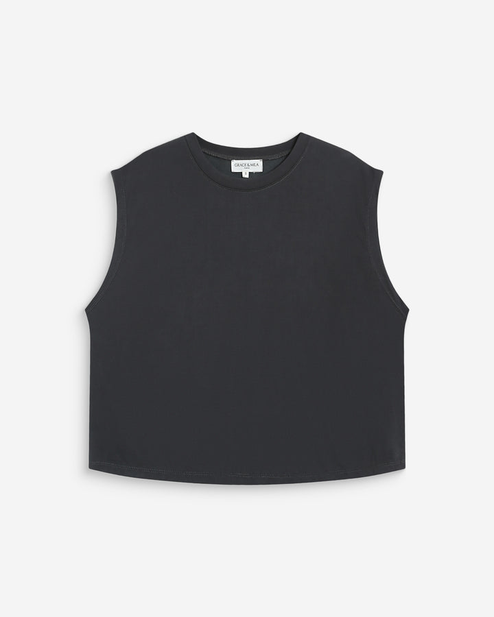 Sleeveless oversized modal T-shirt carbone Rimbaud