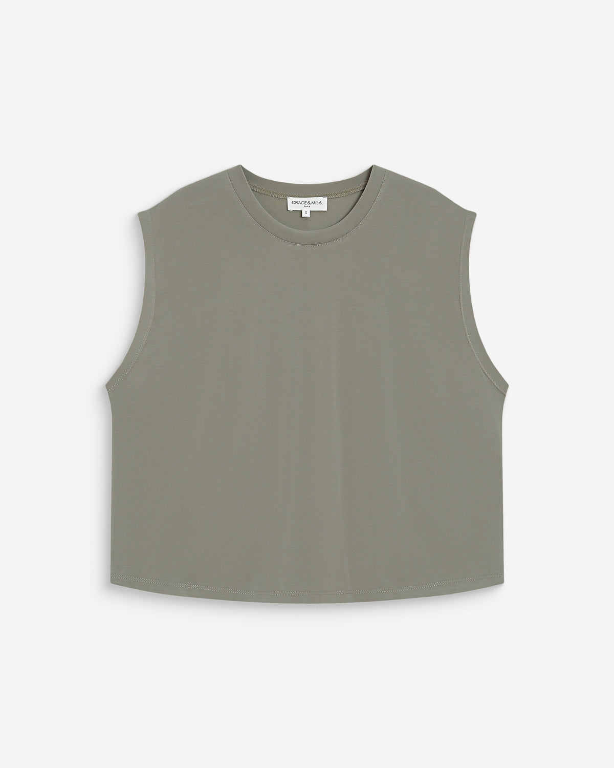 Sleeveless oversized modal T-shirt kaki Rimbaud