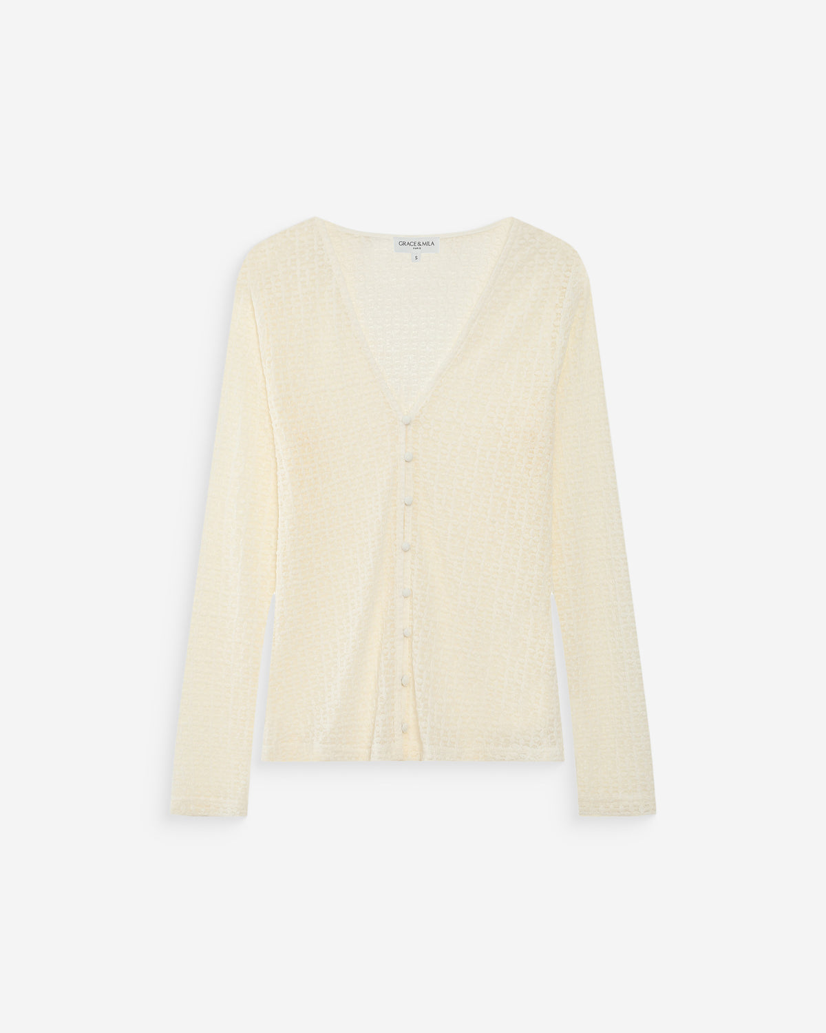 Fitted lace buttoned V-neck top ecru Venezia