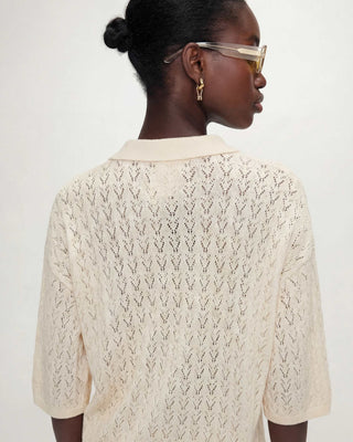 Cardigan en maille ajourée col chemise ecru Vadim
