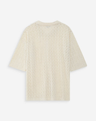 Cardigan en maille ajourée col chemise ecru Vadim