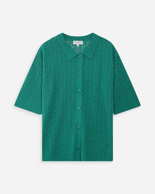 Cardigan en maille ajourée col chemise vert Vadim