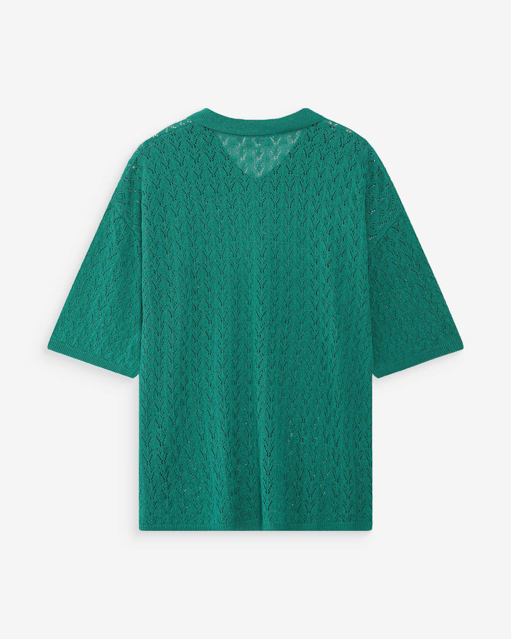 Cardigan en maille ajourée col chemise vert Vadim