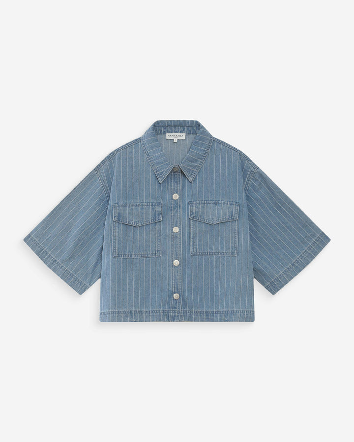 Chemise en jean courte oversize stripedblue Vita