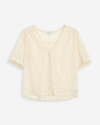 Blouse en dentelle col V manches courtes amande Vicky