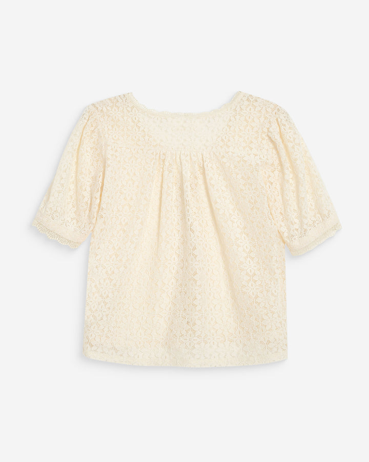 Blouse en dentelle col V manches courtes amande Vicky