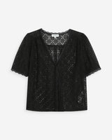 Blouse en dentelle col V manches courtes noir Vicky