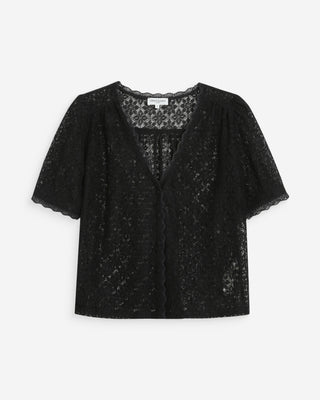 Blouse en dentelle col V manches courtes noir Vicky