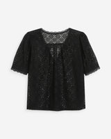 Blouse en dentelle col V manches courtes noir Vicky