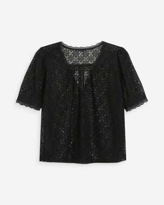 Blouse en dentelle col V manches courtes noir Vicky