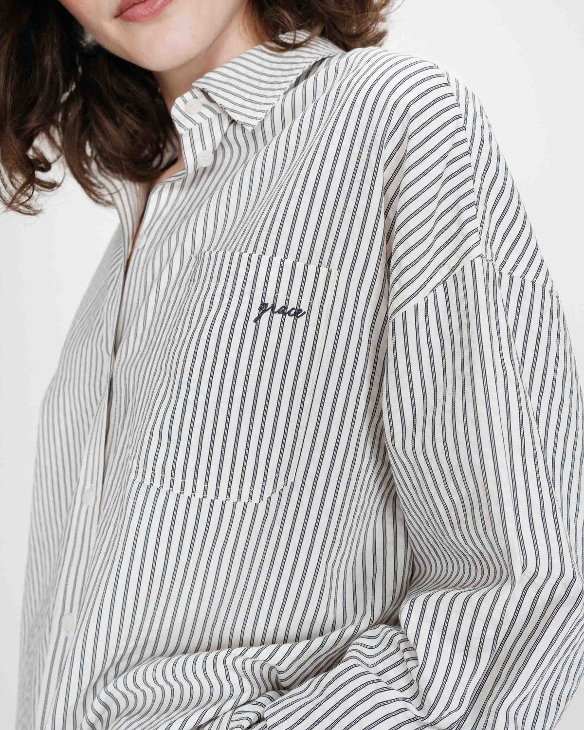 Oversized striped cotton shirt marine Vipera