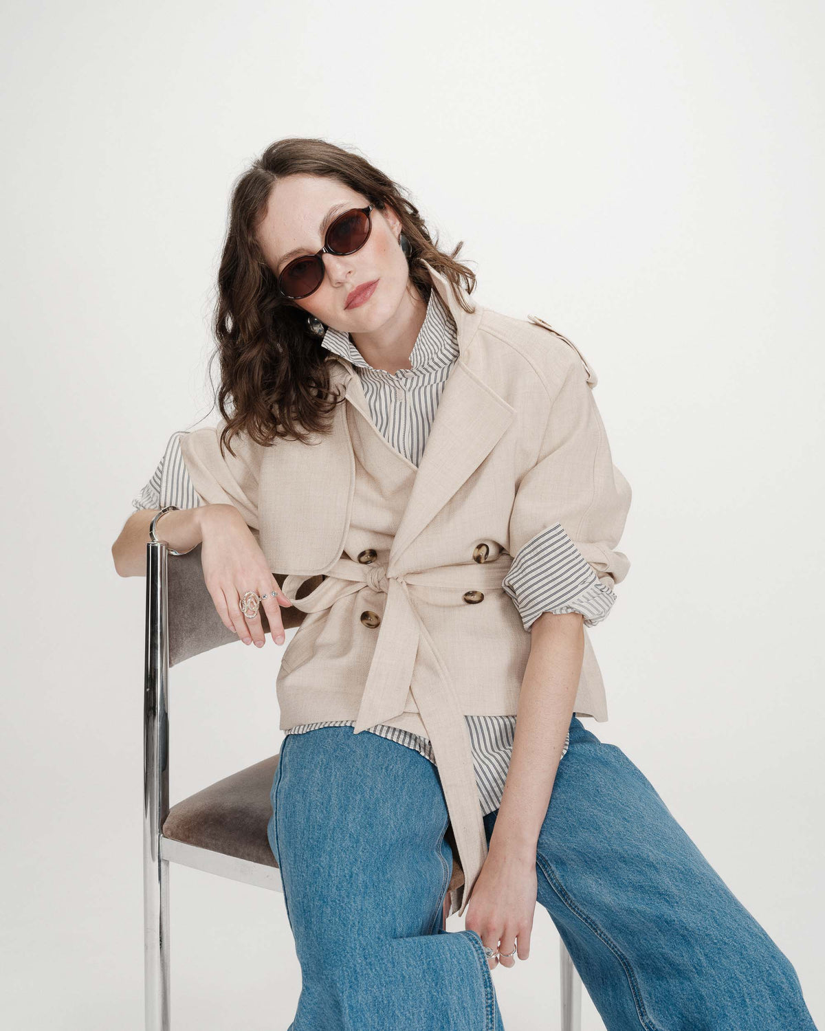 Oversized striped cotton shirt marine Vipera