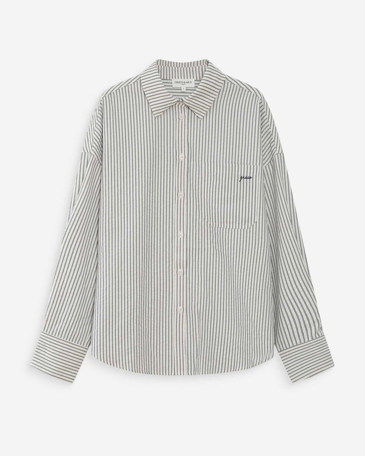 Oversized striped cotton shirt marine Vipera